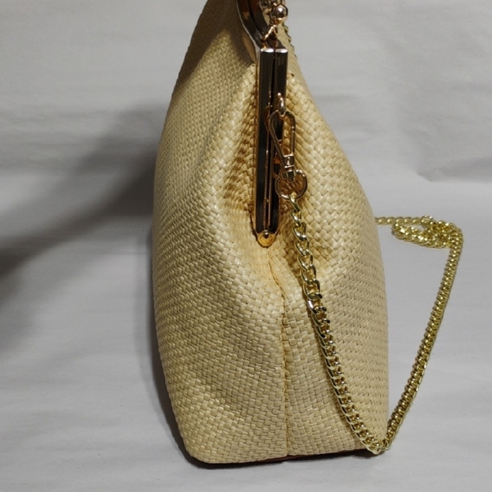 SALE! NWOT Valentina Fiore Rattan Chic Woven Bag W Removable Gold Chain Strap - Picture 5 of 11